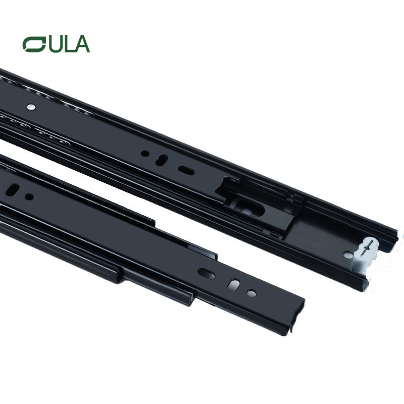 Fábrica de alta calidad de 45 mm Gabinete de cocina Rail Toblo de 3 veces Dranaje de cajón de hierro de 3 veces con acabado negro para hardware de muebles